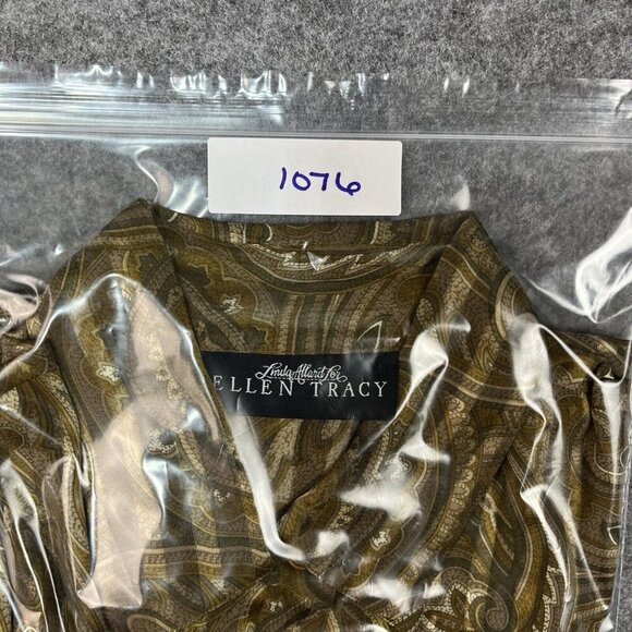 Linda Allard For Ellen‎ Tracy Sheer Silk Metallic Blouse 8 Paisley Button Down - Picture 13 of 13